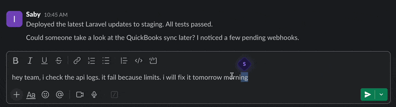 Softly rewriting text in Slack